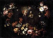 unknow artist Garland of Flowers with St Anthony of Padua painting